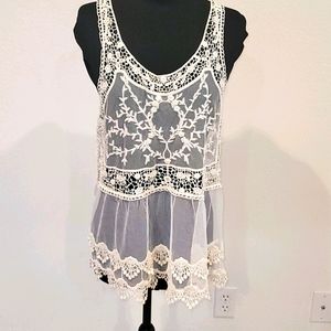 Ivory tank cover up lace